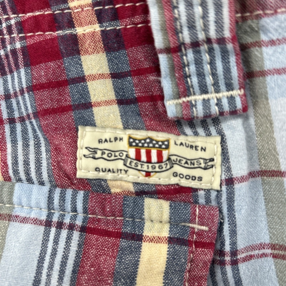 Vintage Polo Jeans Shorts Men's 36 Red Blue White Plaid Cargo Flat 90s Cotton - Picture 3 of 15